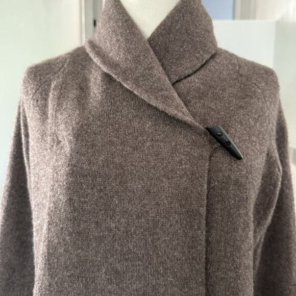Adrienne Vittadini Wool Yak Cardigan Sweater S Long Brown Shawl Collar Cabincore - Picture 3 of 9
